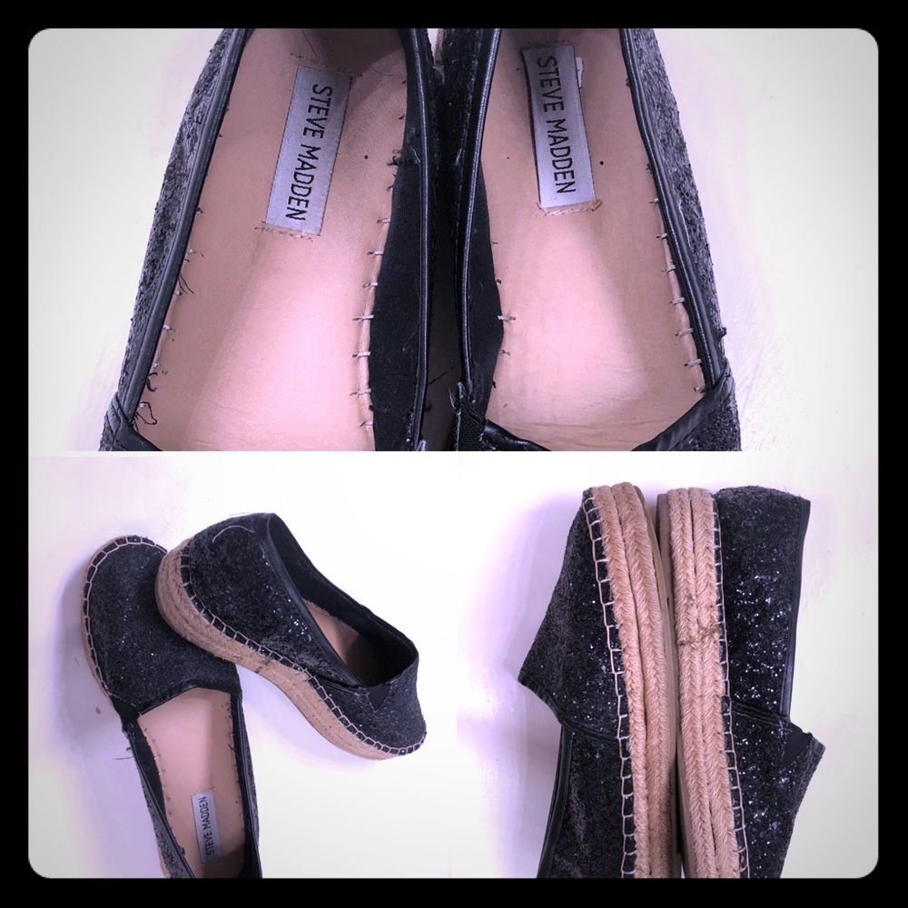 Steve Madden Black Glitter Slip On Wedge Mule